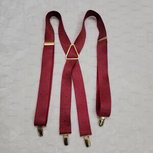 Vintage CAS West Germany Red Silk Suspenders Geometric Diamond Clip-On Braces